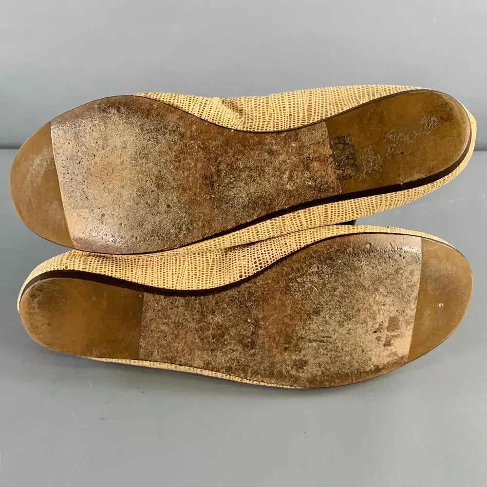 LANVIN Size 7 Gold Beige Embossed Ballet Flats